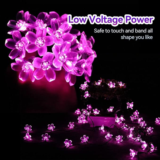 ITICdecor Solar String Flower Lights Outdoor Waterproof 50 LED Fairy Light Decorations for Garden Fence Patio Yard Christmas Tree, Lawn, Patio, Party Decoration (Pink)
