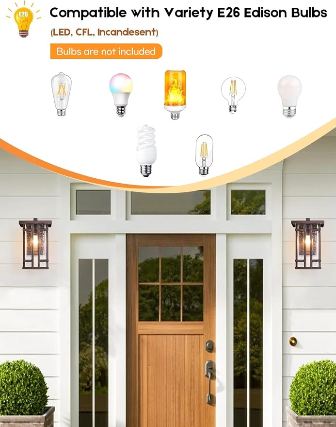 Retro Outdoor Wall Light Oil Rubbed Bronze Outside Wall Lamp with Seeded Glass Shade 10"H Exterior Light Fixtures Wall Mount IP65 Waterproof Outdoor Porch House Lighting Exterior Wall Sconces E26