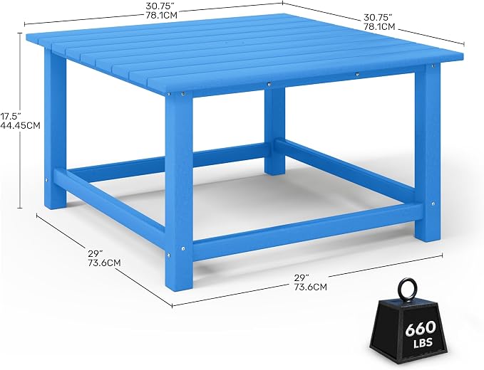 Costaelm Patio Conversation Table, Tatio Accent HDPE Outdoor Weather Resistant, Square Outdoor Porch Balcony Patio Drink Table for Outside, Pool, Backyard, Pacific Blue