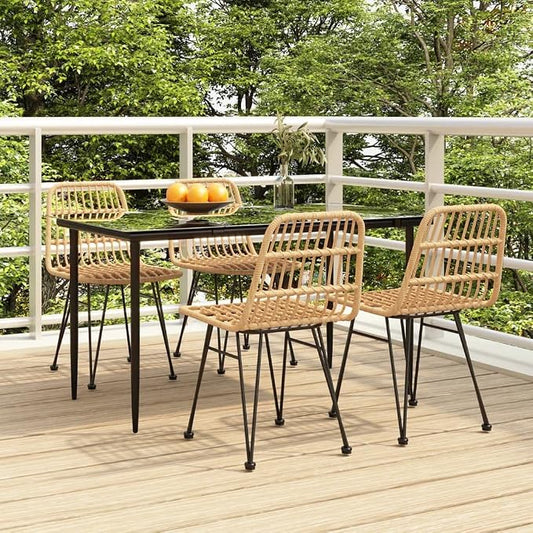 5-Piece Patio Dining Set with Table and 4 Chairs, Weather-Resistant Poly Rattan Furniture for Garden, Backyard, and Outdoor Living Space
