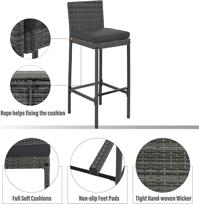 VilroCaz 5-Pieces Outdoor Patio Rattan Counter Height Dining Set, All-Weather Wicker Bar Table Set Conversation Set, Acacia Wood Table Top, Bar Height Chairs with Removable Cushion