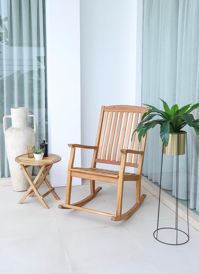 NORDIC STYLE TEAK 20″ Round Folding Teak Wood Side Table | All‑Weather Natural Select Grade Teak | Pre‑Assembled, Lifetime Quality Outdoor & Indoor Folding Side & Bistro Table