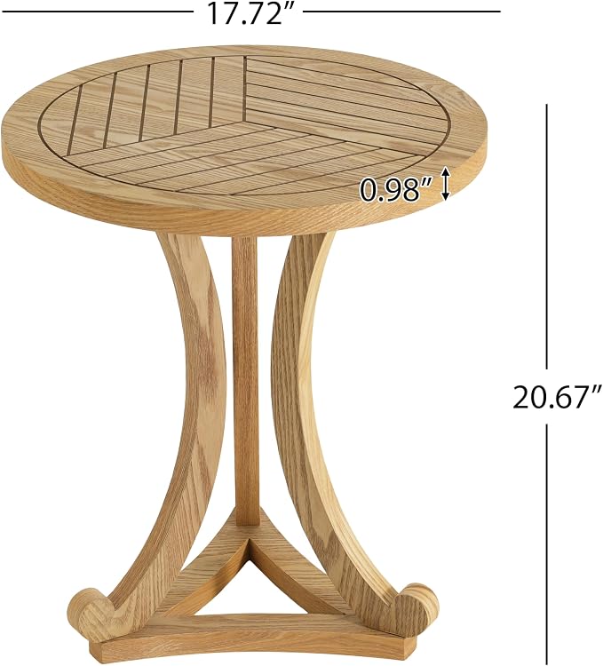 Natural Finish Round Wood Accent Table Farmhouse Elegant Curved Base Side End Table for Living Room, Bedroom, or Patio