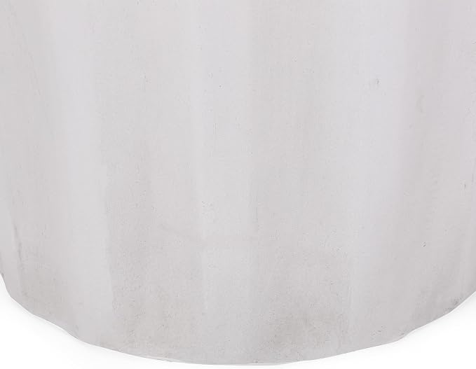 Concrete Side Table Outdoor Faux Stone End Table, Round Outdoor Accent Tables Patio Garden Stool Plant Stand for Porch, Backyard Patio Cylinder, White-Stripe