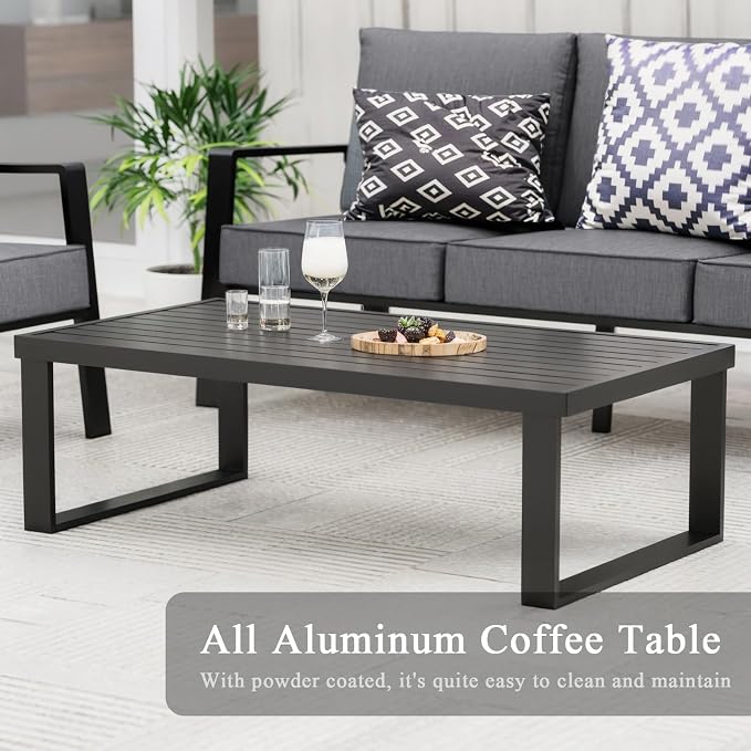 Aluminum Outdoor Patio Furniture Set, 4 Piece Sectional Coversation Sets with Coffee Table, Modern Outdoor Sofa Couch with Thick Cushions for Porch, Balcony, Garden, Dark Gray