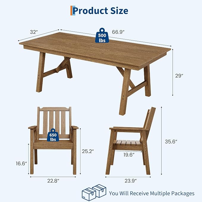 Set of 4 Outdoor Dining Chairs, 650LBS Capacity Wide HDPE Seat, Rustproof Aluminum Frame, Heavy-Duty All-Weather Patio Garden Seating Furniture for Deck Porch Backyard Poolside, Wood