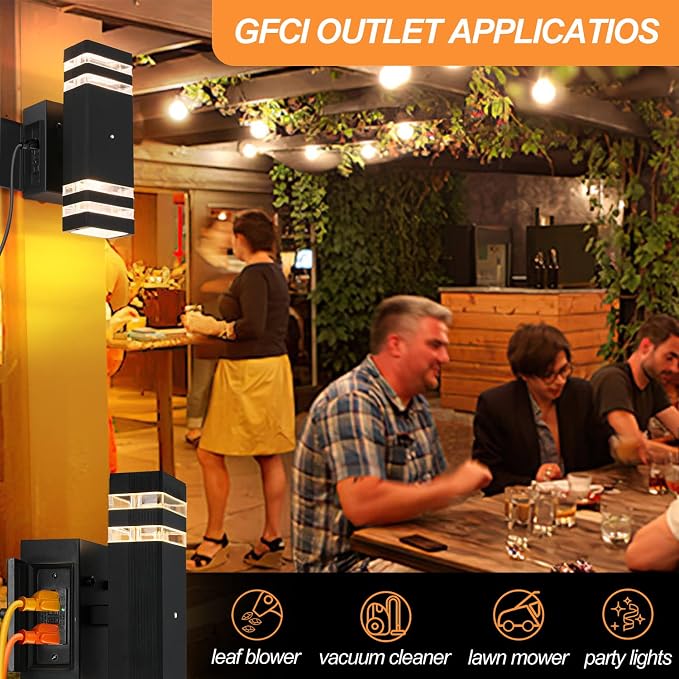 Porch Lights with GFCI Outlet, Dusk to Dawn Outdoor Lights with Outlet | IP65 Waterproof Anti-Rust Exterior Light Fixture Outside Wall Sconce for House Porch Garage Front Door