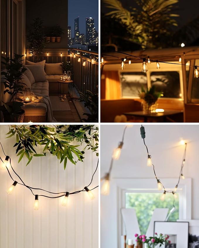 10FT Outdoor String Lights with 10 Bulbs,ST38 1W Plastic LED Bulbs | Shatterproof and Waterproof Edison Bulb String Lights, Perfect for Bistro, Pergola, Backyard and Garden