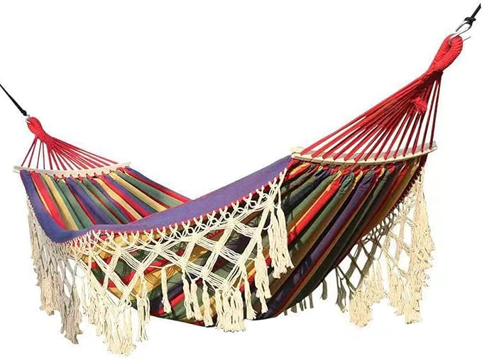 Single Double Hammock with Tassels, 500lb Load Capacity Canvas for Outdoor Garden Patio Camping (Red)