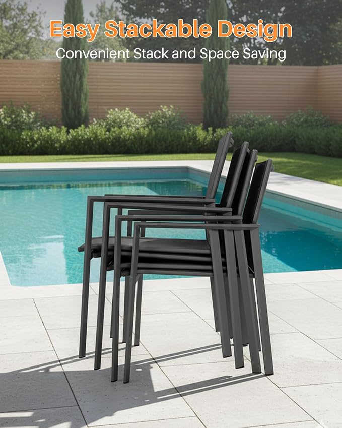 9 Pieces Outdoor Dining Set, Never-Rust Aluminum Extendable Dining Table Set, 38"-77" Expandable Dining Table and Stackable Patio Dining Chairs, Patio Dining Set for Porch, Yard, Deck, Black