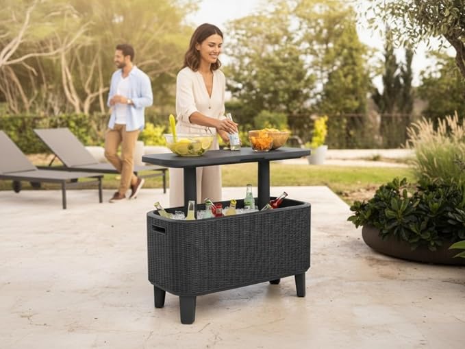 Bevy Bar 2-in-1 Pop-Up Table and Cooler, Outdoor Patio Bar with Built-in Ice Chest (Gray)