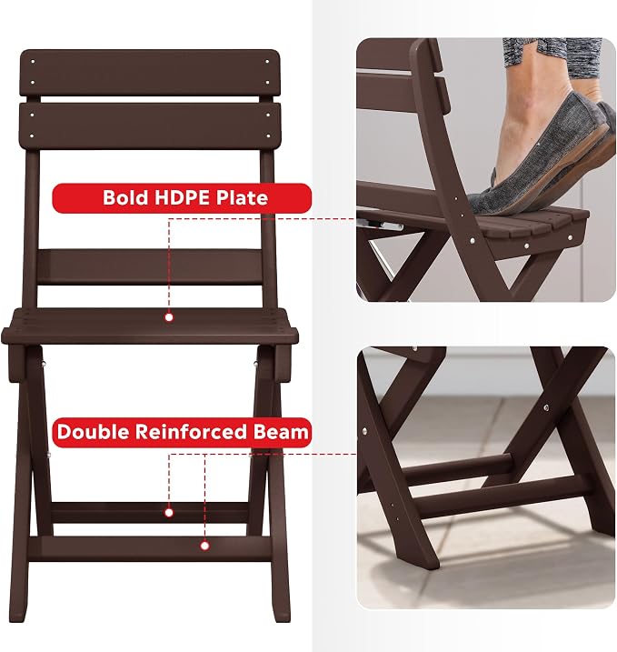 Costaelm Outdoor Bistro Table and Chairs Set of 2, Round Portable Folding Bar Height Barstool Set of 3, Tall Balcony Pub High Top Table 3 piece Patio Set for Deck, Backyard, Garden, Dark Brown