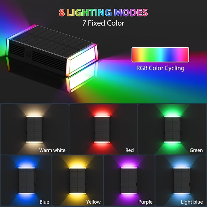 Solar Lights Outdoor,8 Lighting Modes Dusk to Dawn Lighting Wall Sconce IP67 Waterproof Up and Down Solar Wall Light Front Door Light for House, Garage, Porch, Doorway,Fence (8 Pack)
