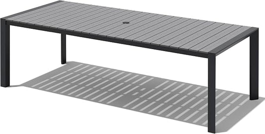 Crestlive Products 95" Outdoor Dining Table for 10, Aluminum Patio Dining Table with Umbrella Hole Weather-Resistant Rectangle Outside Table for Garden Backyard Deck, Grey