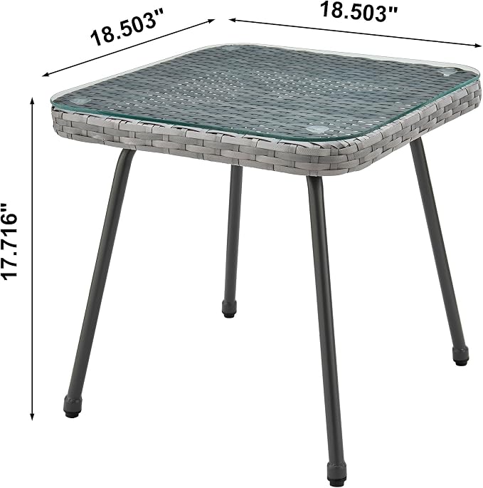 Manhattan Comfort Cannes 3-Piece Patio Conversation Set, Outdoor Furniture | Includes Modern Cushioned Rope Wicker Chairs & End Table, Removable & Washable Cushions, Tempered Glass Tabletop, Cream