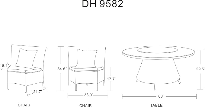 Manhattan Comfort Nightingdale 7 Piece Outdoor Dining Set with Round Glass Lazy Susan | Includes 6 Rattan Chairs, Water-Repellent Cushions and Toss Pillows, Patio Furniture, Black/Red/White