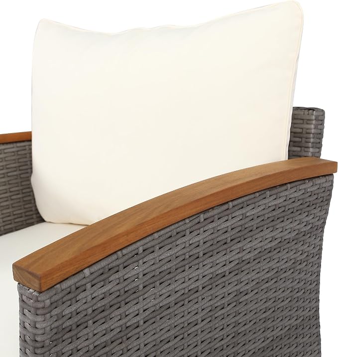VilroCaz 9-Piece Outdoor Patio Sectional Sofa Set, PE Rattan Conversation Sofa Set with Acacia Wood Legs, Modern All Weather Outdoor Garden Furniture Set with Comfortable Cushion and Coffee Table