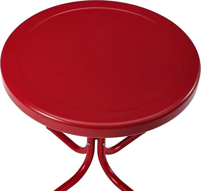 Crosley Furniture Griffith Weather Resistant Retro Metal Outdoor Side Table for Patio, Deck, Porch, Red