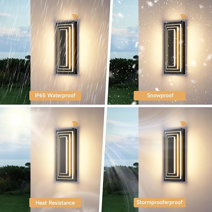 Dusk to Dawn LED Outdoor Wall Light,Exterior Light Fixture,15.7 in | Black Outdoor Porch Lights Wall Mount For House,Porch ,Patio,Front Door,Waterproof, LED 3000K Warm White,24W,1 Pack