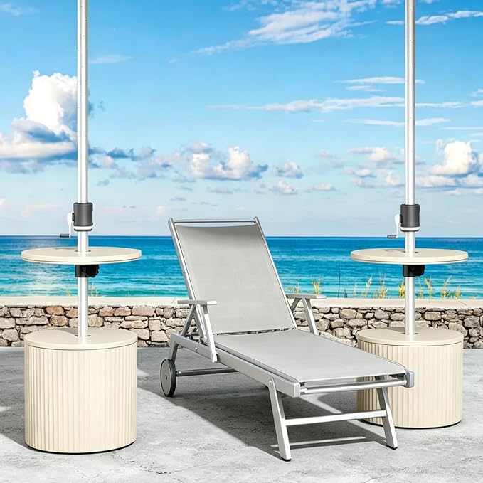 Umbrella Table, Umbrella Side Table, Patio Umbrella Table Tray with Hole, Beach Umbrella Base Table, Outdoor Table with Umbrella Hole for Garden, Balcony, Deck, Poolside, Beige
