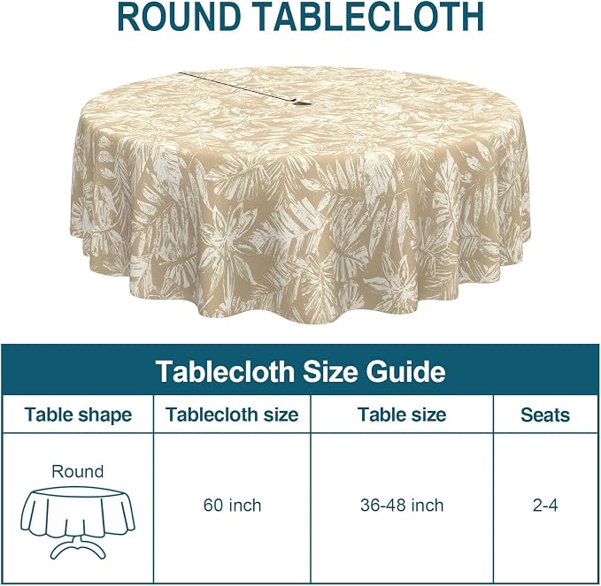 DYTXIII Outdoor Round Tablecloth with Umbrella Hole 60 Inch, Water Repellent & Fade Resistant Table Cover, All Weather Outdoor Tablecloth for Garden & Party Table, Tropical Leaf Oat