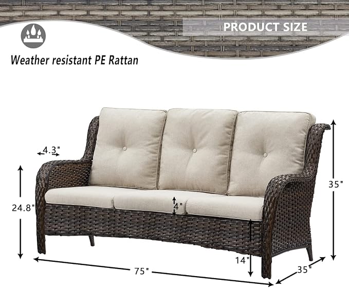 HUMMUH 5 Pieces Outdoor Furniture Set Patio Furniture Wicker Outdoor Sectional Sofa with Swivel Rocker Chairs,Outdoor Ottomans for Patio