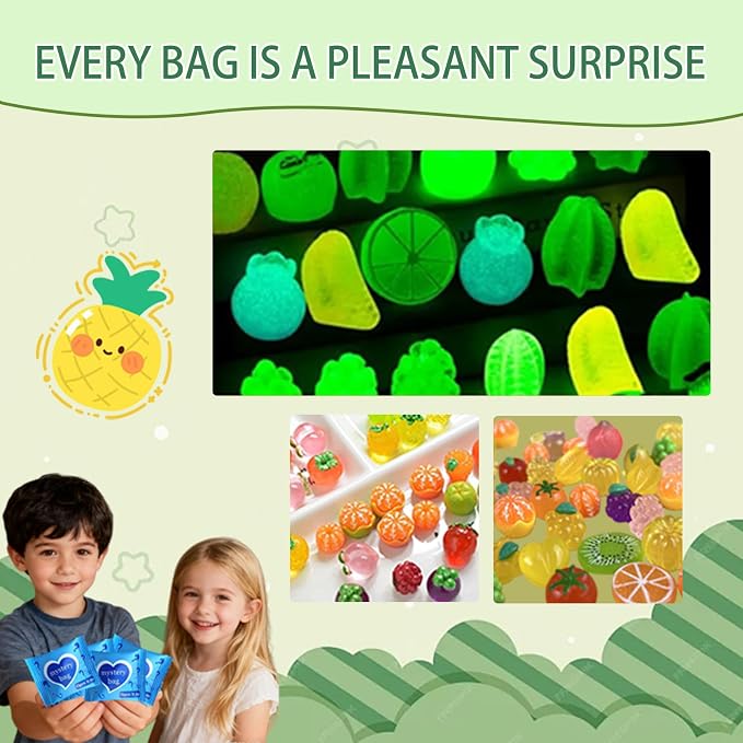 Mini Glow In The Dark Animal Resin Models, Resin Animals Mystery Bags, Individually Wrapped Blind Bags Tiny Animal Figurines, Collectible Mini Animals For Fairy Garden, DIY Crafts (100, Fruit)