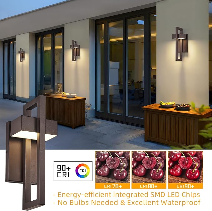 16.5'' Modern LED Outdoor Wall Sconce, Integrated LED Outdoor Light Fixtures Wall Mount Exterior Lights, Brown Front Porch Outside Lighting for House, Backyard, Warm White 3000K, 2 Pack