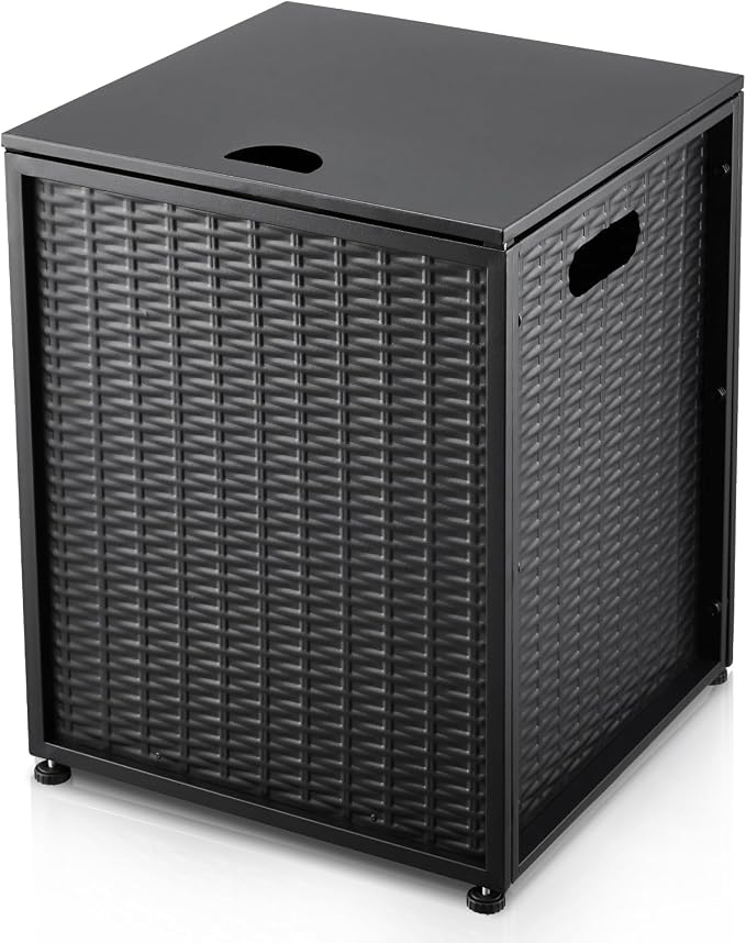 Propane Tank Cover Table – 20LB Outdoor Gas Cylinder Hideaway Storage Box with Side Handles – Metal Side Table for Garden Fire Pits