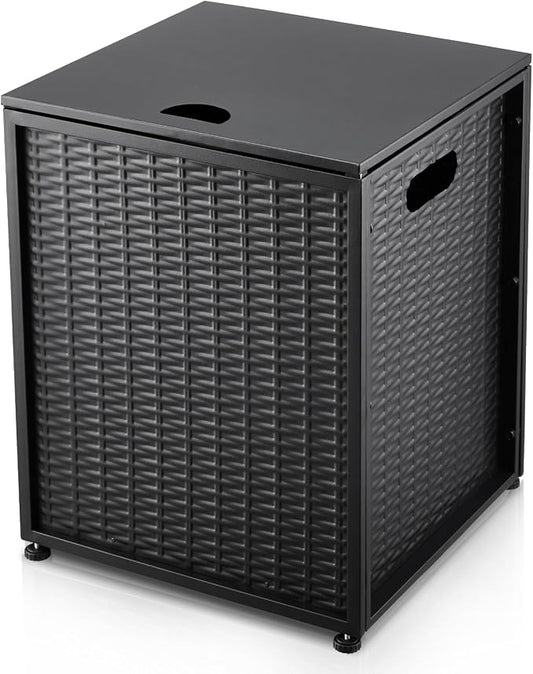 Propane Tank Cover Table – 20LB Outdoor Gas Cylinder Hideaway Storage Box with Side Handles – Metal Side Table for Garden Fire Pits