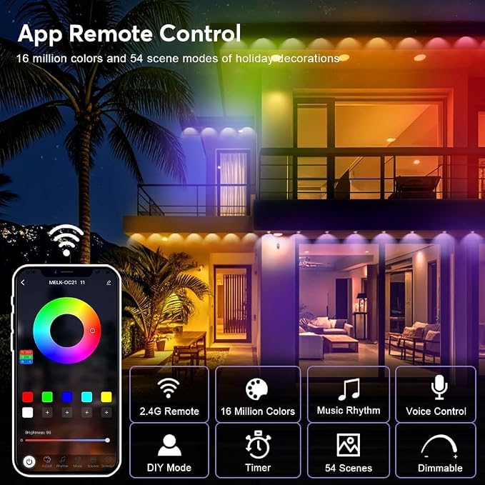 RaThun Permanent Outdoor Lights, 150ft Smart RGB+IC LED Lights Outside with 16 Million DIY Colors, IP67 Waterproof Eternity Eaves Lighting for Christmas Halloween Holiday Daily Decorations
