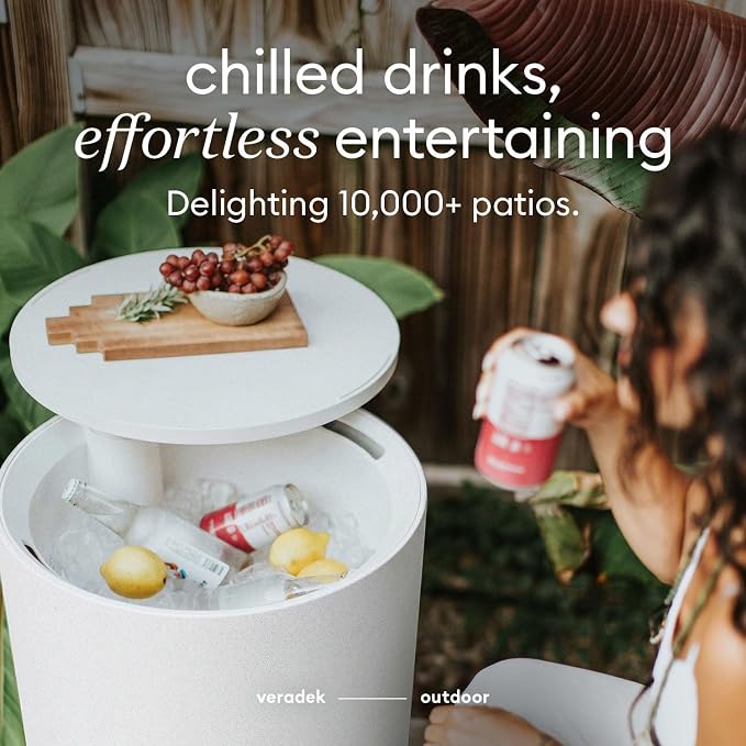Veradek Kona Cooler Side Table – 2-in-1 Outdoor Patio Side Table w/Cooler | Insulated 40L Capacity | Modern Accent Décor for Hosting, BBQ, Poolside