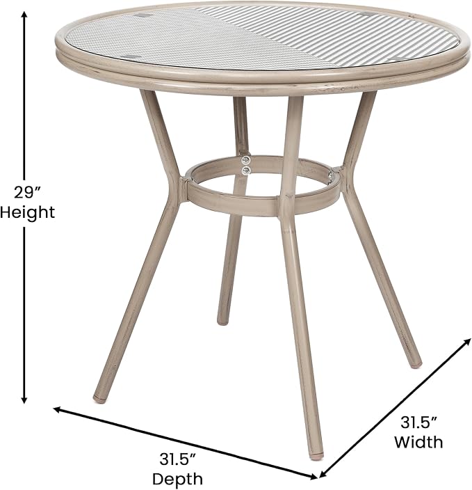 Flash Furniture Marseille Indoor/Outdoor Commercial Bistro Table - Tempered Glass Top - Textilene Fabric - Lt NAT Bamboo Print Aluminum Frame - 31.5" - Blk/Wht