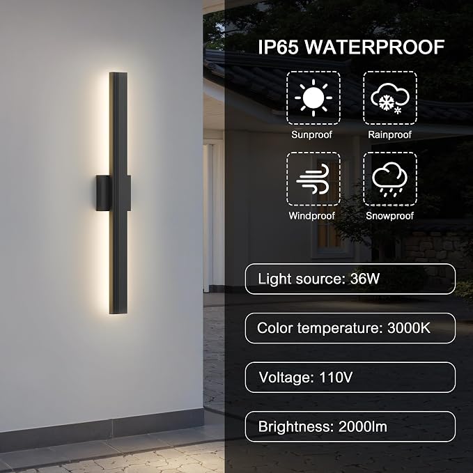 LamQee Aluminum 32 in Long Outdoor Wall Light Fixture, 3000K Integrated LED | Waterproof IP65, Modern Exterior Lights, Linear Outdoor Sconce, Wall Mount Outside Lighting, for House Porch Patio Garage
