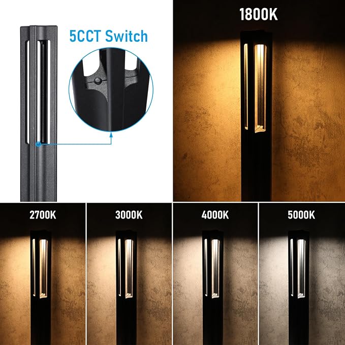 LEONLITE 12-Pack 3W 5CCT LED Low Voltage Path Lights Aluminum Black | LED Landscape Pathway Lights, Outdoor Landscape Lighting, 1800K2700K3000K4000K5000K Selectable, 12-24V, ETL, IP65 Waterproof