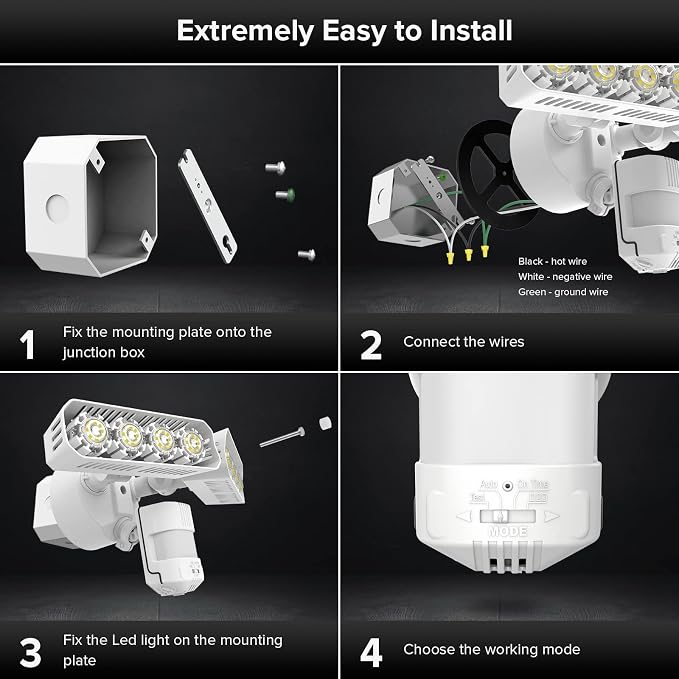 SANSI 36W 3600LM LED Motion Sensor Outdoor Light, IP65 5000K (White) | 350W Equiv 4 Modes Motion Lights for Outside, Flood Lights Outdoor Security Lights for Backyard, Garage, Yard, Porch