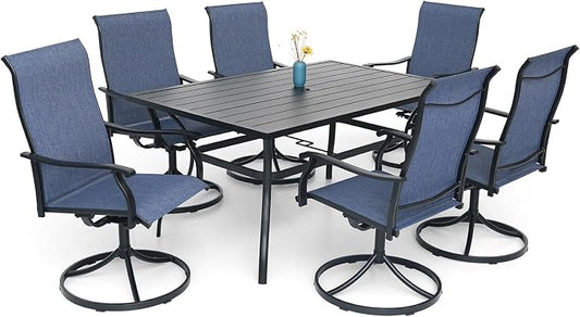 Anmutig 7-Piece Outdoor Dining Set, 6 Swivel Patio Chairs & 60'' Rectangular Dining Table with All Weather Frame Furniture Set - Navy Style1