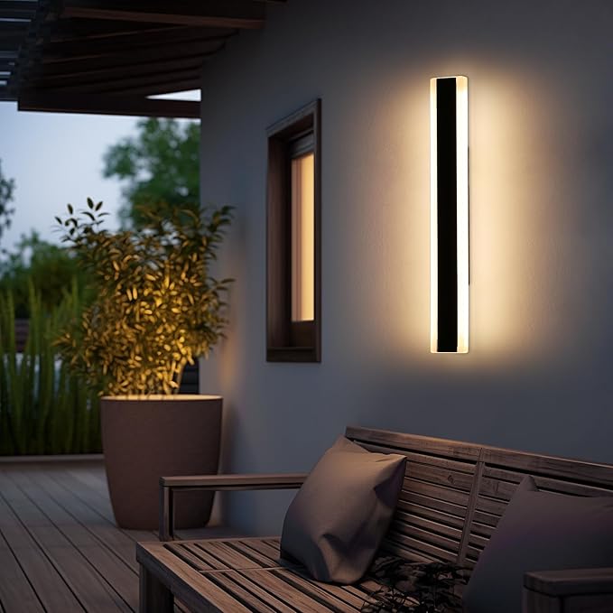 Modern Outside Wall Lights for House, 23.6inch Outdoor Wall Sconces, 3 Lights Color 3000K/4500K/6000K, IP65 Waterproof, Long Wall Lamp Mounted Lighting Fixture for Patio, Yard, Garage