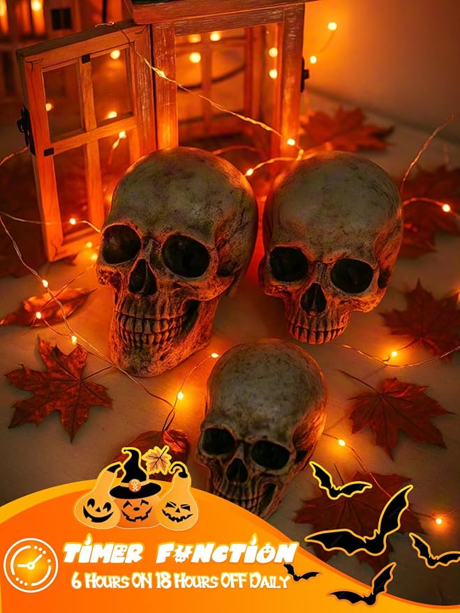 4 Pack 60 LED Fairy Lights Battery Operated with Timer, Fall Lights Orange | 20 FT , Cuttable, Waterproof Battery Fall String Lights for Thanksgiving Indoor Outdoor, Bedroom, DIY, Halloween Decorations