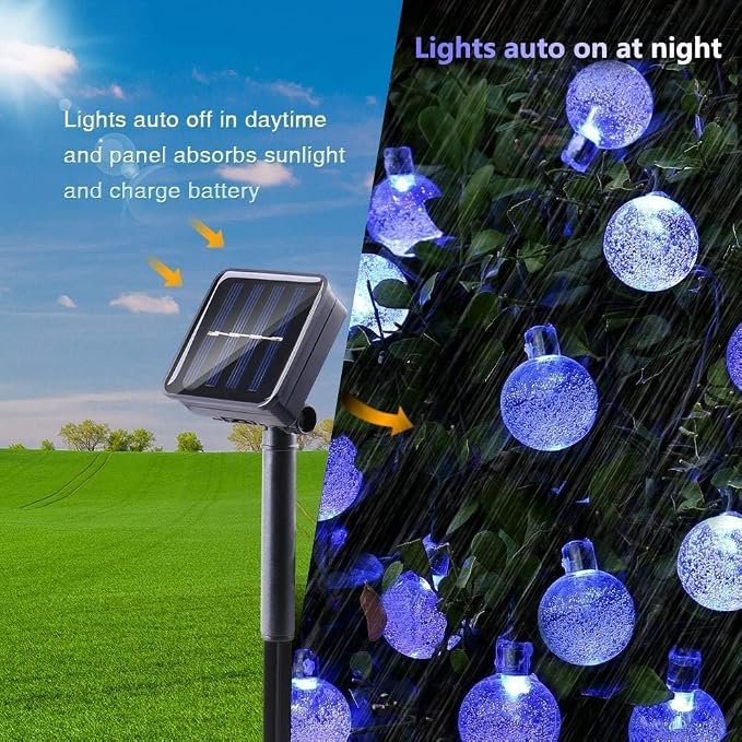 Toodour Solar String Lights Outdoor, 36ft 60 LED Globe String Light with 8 Mode, Waterproof Crystall Ball Lights Solar Patio Lights for Garden, Lawn, Patio, Gazebo, Yard, Outdoor Decor - Blue
