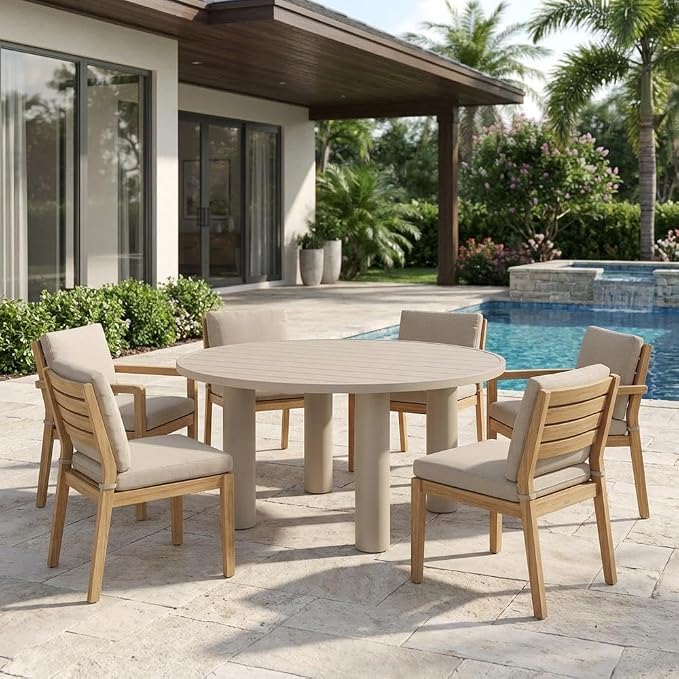 Gray Outdoor Patio 60-Inch Round Aluminum Dining Table with Durable Weather-Resistant Frame and Stylish Contemporary Design