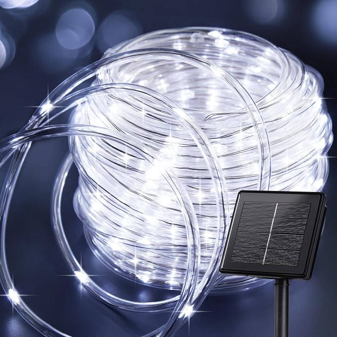 Brightown 39FT 100LED Solar Rope Lights Outdoor Waterproof, Pure White | IP65 Solar Powered Fairy Lights with 8 Lighting Modes, Outdoor String Lights for Party Garden Yard Holiday Tree Decoration