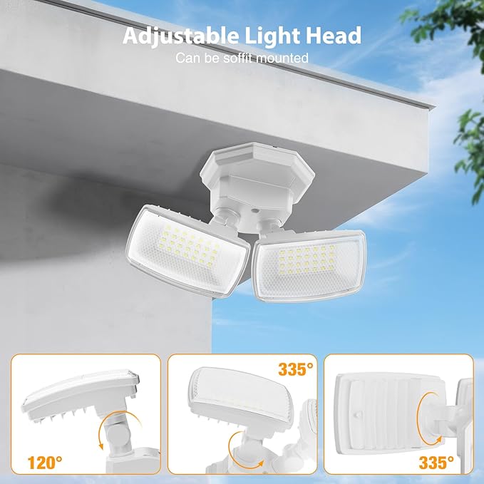 Onforu 3200LM Flood Lights Outdoor, 32W 6500K LED Security Light Switch Controlled, IP66 Waterproof Outdoor Lights, Wall Mount Exterior Flood Light with 2 Adjustable Heads Floodlights Outside