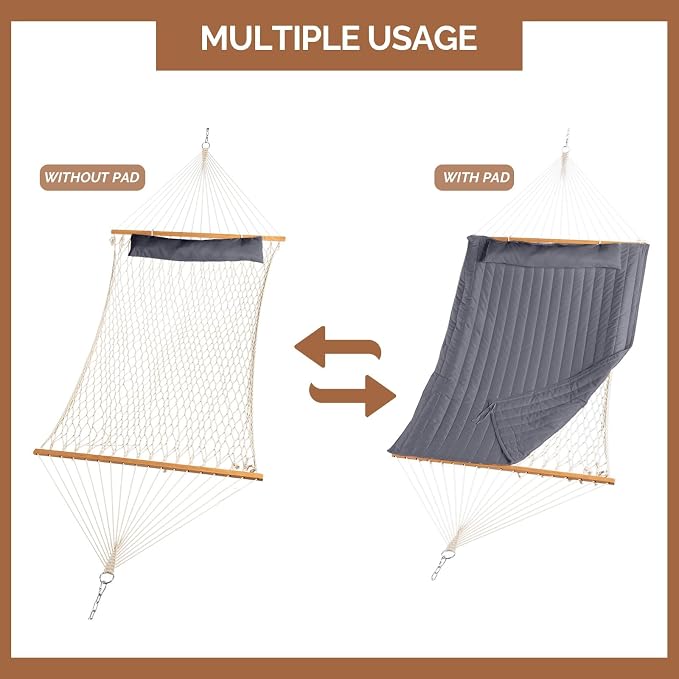 Double Hammock with Stand Adjustable Hammock Set for 2 Person Holds 550lbs, Include Dual-Spreader Bar, Pillow, Easy Setup, Free Standing hammocks for Outside, Patio, Yard, Garden (Grey)