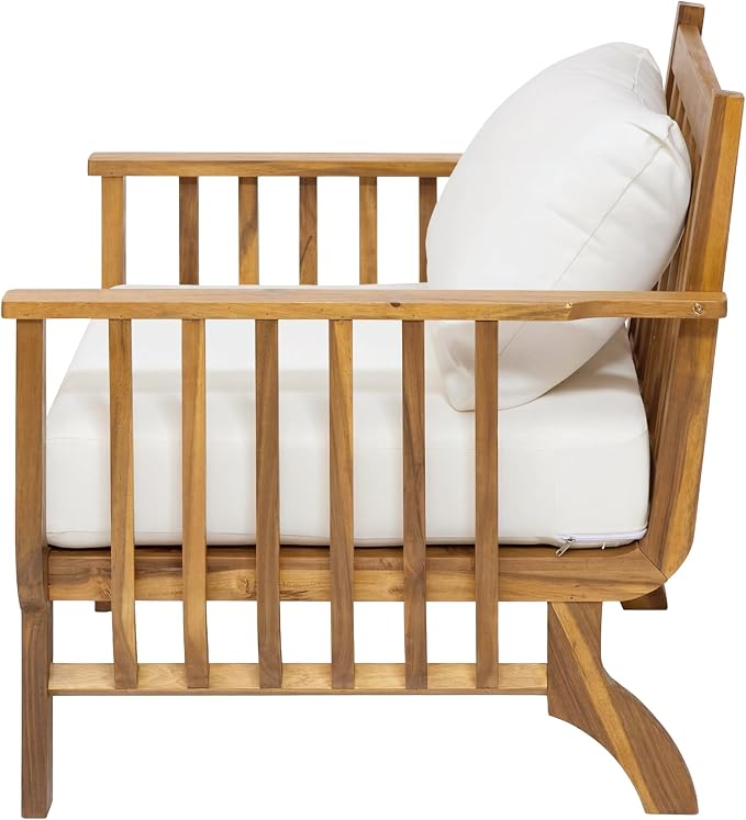 Merax 31.1" Mid-Century Modern Acacia Wood Outdoor Club Chair with Weather-Resistant Cushion, Patio Lounge Chair for Poolside, Deck, Backyard