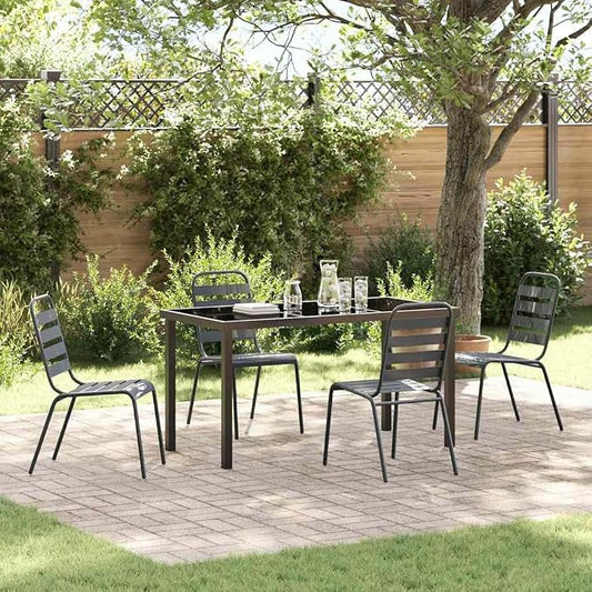 5-Piece Outdoor Garden Dining Set, Anthracite Powder-Coated Steel Table and 4 Chairs for Patio, Backyard, and Porch Furniture
