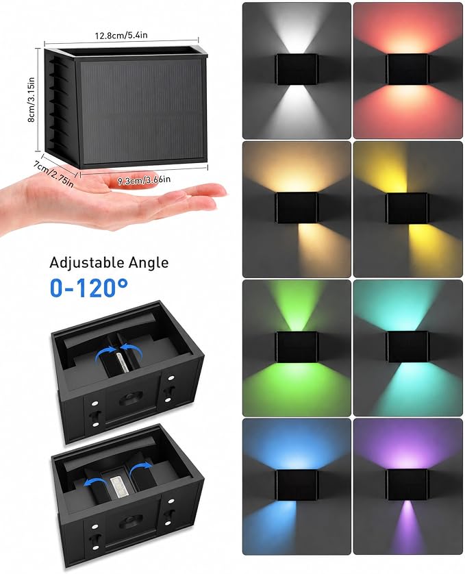 Solar Wall Lights Outdoor, Color Changing, 1 Pack | IP65 Waterproof Up and Down Wall Lighting, Solar Outdoor Light Decorative for Porch, Garage, Doorway, Patio, Fence