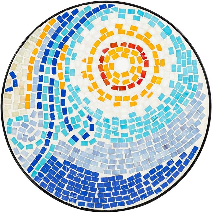 Mosaic Outdoor Side Table, 14inch Round Small Patio Accent Table Ottoman Mosaic Bistro Table Indoor End Table for Yard, Garden, Living Room, Bistro Balcony or Lawn (Sun, 14'')