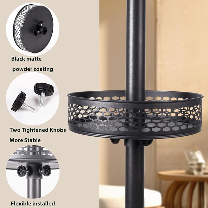 10'' Patio Umbrella Table Tray for Outdoor, Portable Round Table Tray with Umbrella Hole for Beach Patio Garden Pool Umbrella, Hollow Diamond Shape, Black