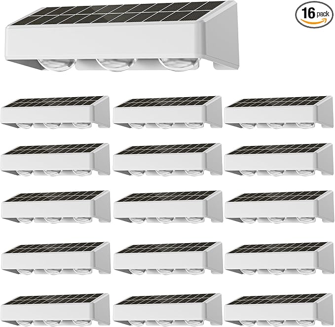 Solar Fence Lights,16 Pack Solars Deck Light,RGB Color,Outdoor Bulb Waterproof Led IP65,Outdoor Fence Light,Power Patio Lamp with Lenses for Outside/Backyard/Railing/Yard(Black)